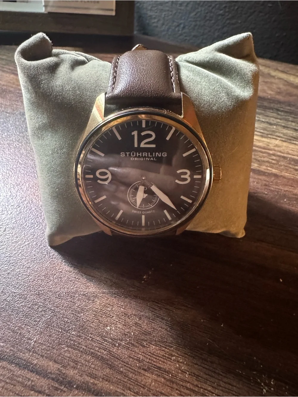 Stührling Original Men's Brown Leather Watch with Gold Case